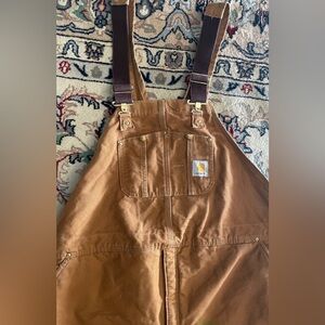 Vtg Carhartt Duck Double Knee Red Quilted Lined size 52x32 bib overalls brown